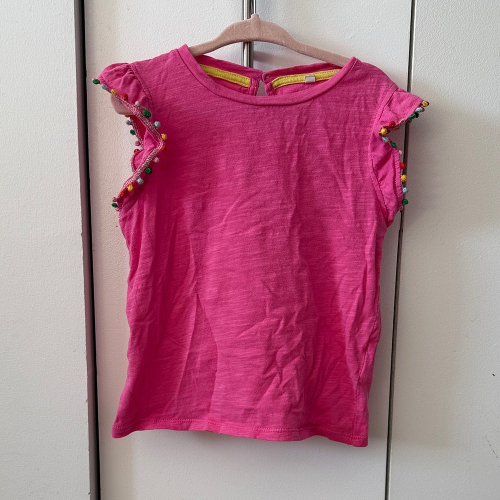 Boden Pink Pom-Pom Trim Kids Tee
